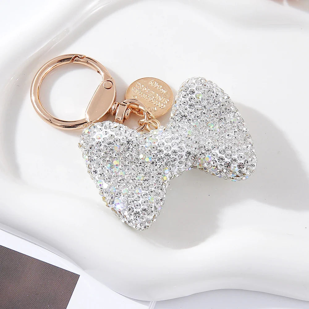 Full Crystal Clay Bow Keychain – Elegant Car, Bag & Purse Charm Gift Ornament