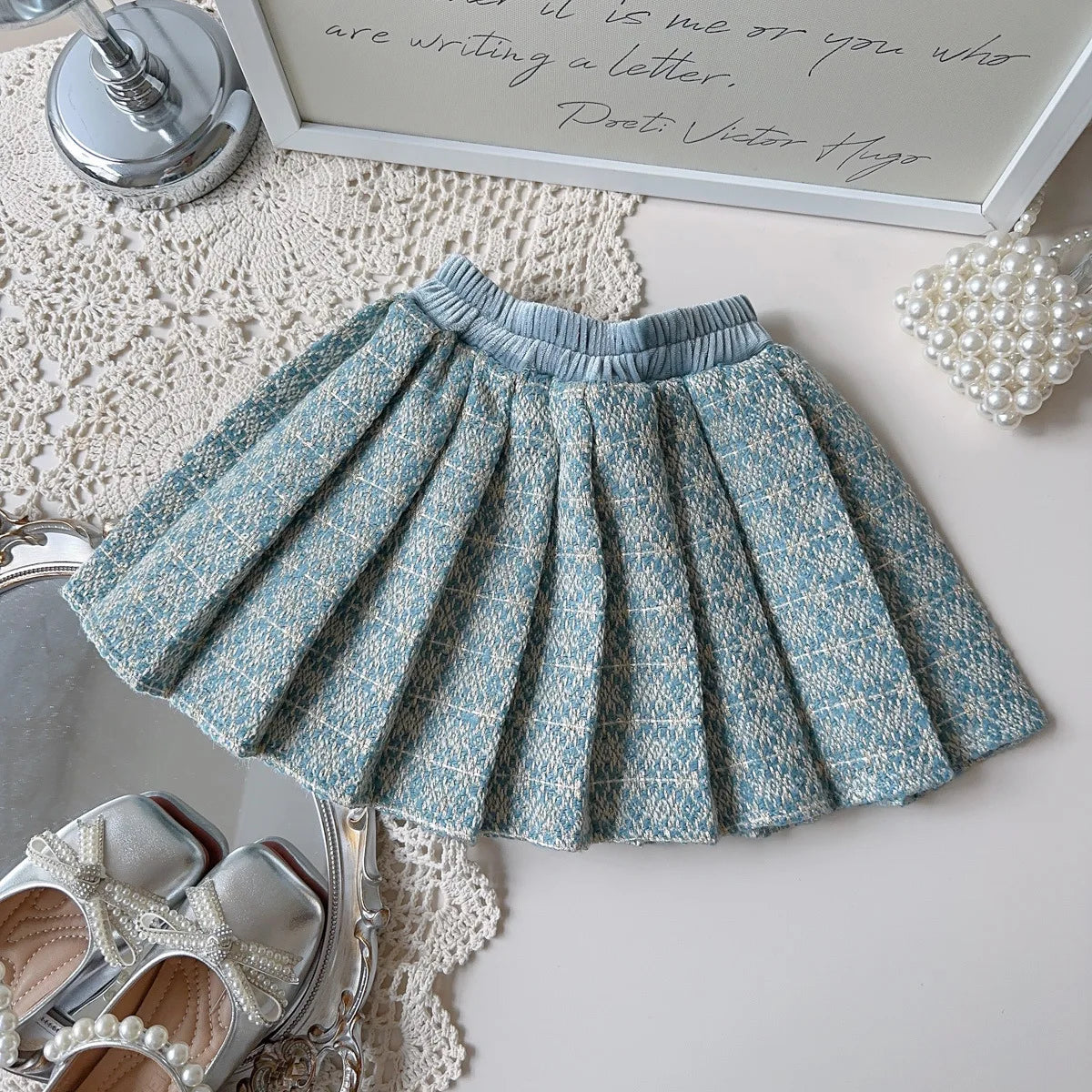 Girls' French Style Spring & Autumn Set 2025 – Baby Girl Two-Piece Outfit with Little Coat & Folding Skirt