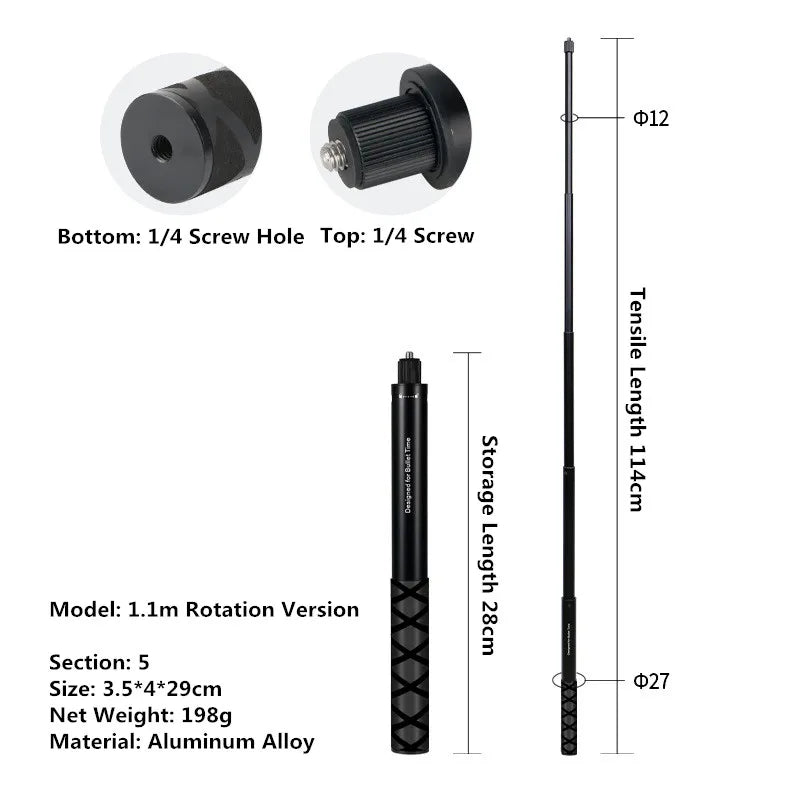 Motorcycle & Bicycle Selfie Stick Mount – Handlebar Bracket for Insta360 X5/X4/X3 & GoPro Hero 13-8