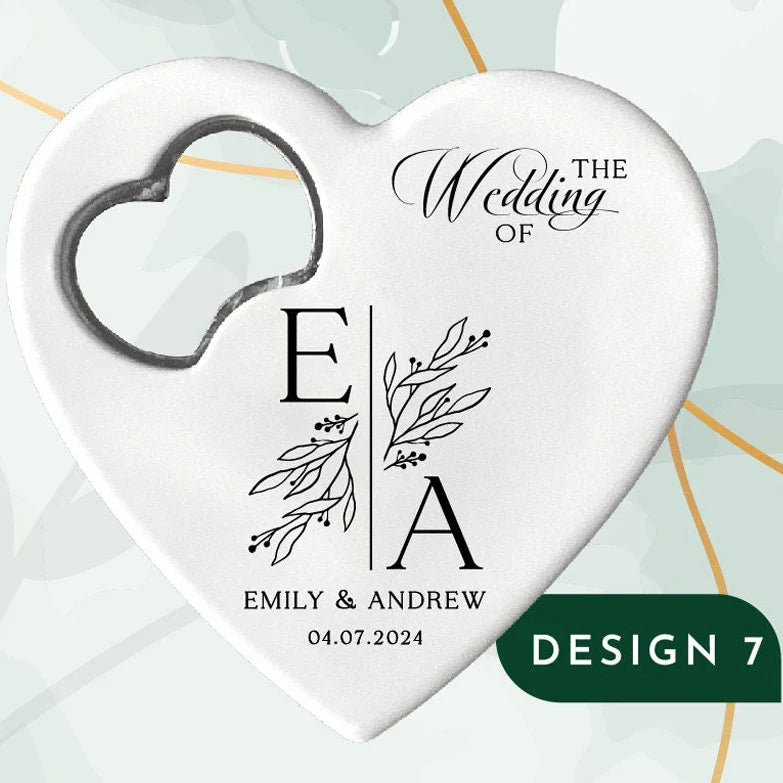 Custom Heart-Shaped Magnet Bottle Opener – 10-30pcs Engraved Bridal Shower & Wedding Party Favors in Bulk