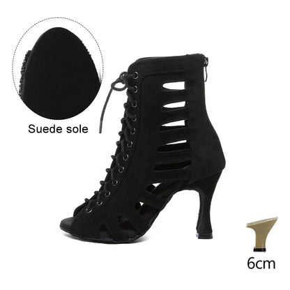 HROYL Women’s Latin Dance Shoes – Lace-Up Hollow Fish Mouth Jazz & Tango High Heels 6-10CM