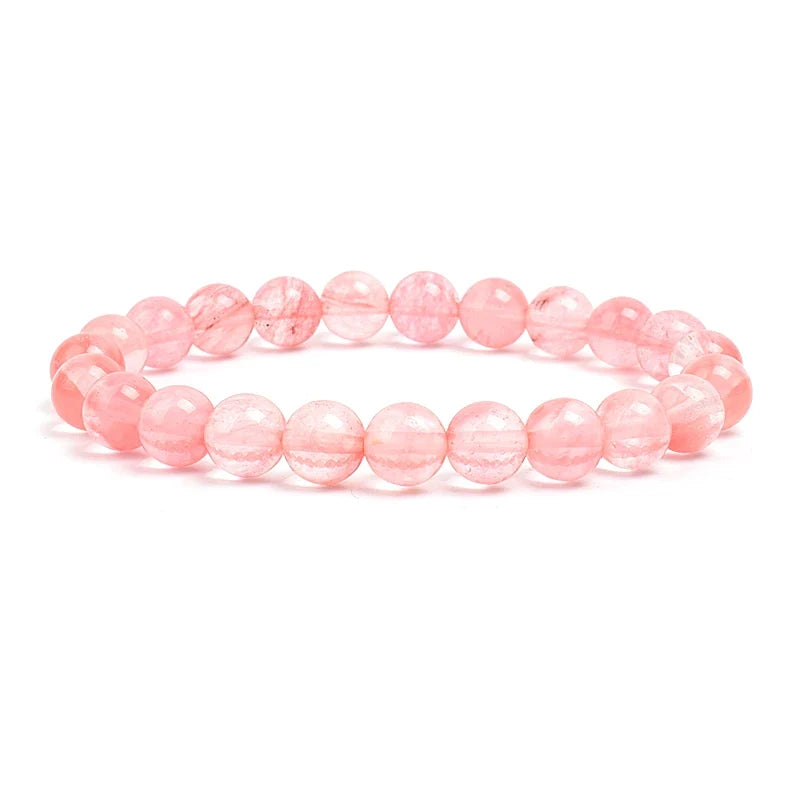 Natural Stone Bead Bracelet - Amethyst Crystal Quartz Aquamarine Jade Agate Elastic Bangle Jewelry for Women & Men