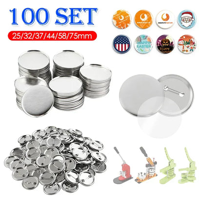 100 Set Blank Badge Button Maker Supplies Kit – DIY Pin Button Parts for 25mm–58mm Pin Badge Press Machine Accessories