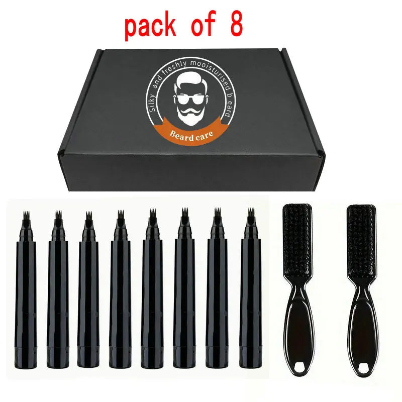 Beard Filling Pen Kit – Waterproof Beard Enhancer with Brush, Shaping & Coloring Tools for Men in Black or Brown