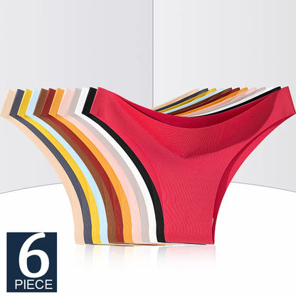 FINETOO 6PCS Ice Silk Seamless Low-Waist Underwear Set — Breathable, High Elasticity Brazilian Panties Lingerie