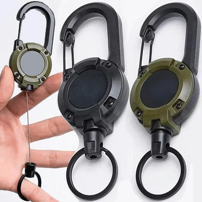 Retractable Heavy-Duty Carabiner Keychain — Steel Wire Rope Pull Reel, Spring Buckle, Outdoor Sports & Utility Tool