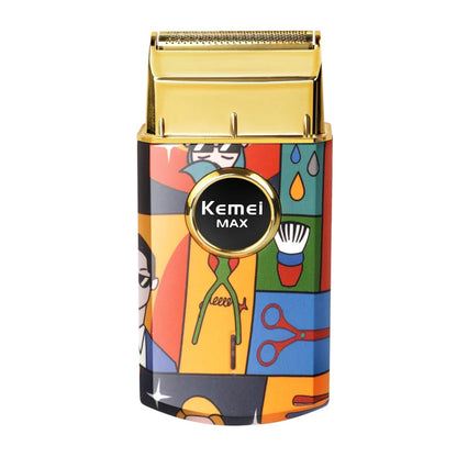 Kemei KM-RS7098 Titanium Double Foil Electric Shaver - Professional Barber Razor with Graffiti Pattern for Men