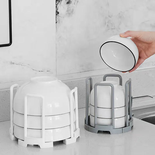 Retractable Desktop Bowl Holder - Plastic Kitchen Organizer for Dishes, Plates, and Cups
