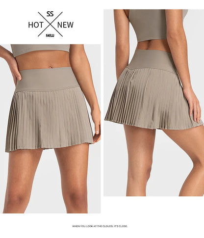 Women's High-Waist Tennis Skirt with Pockets - Quick Dry, Pleated Sports Skort for Yoga and Tennis
