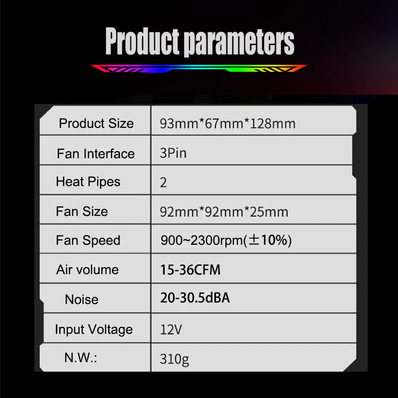 Jonsbo CR1200 RGB CPU Cooler — 2 Heat Pipe Tower with 9cm Colorful Fan for Intel LGA115X/775 & AMD AM4
