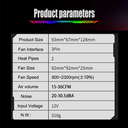 Jonsbo CR1200 RGB CPU Cooler — 2 Heat Pipe Tower with 9cm Colorful Fan for Intel LGA115X/775 & AMD AM4