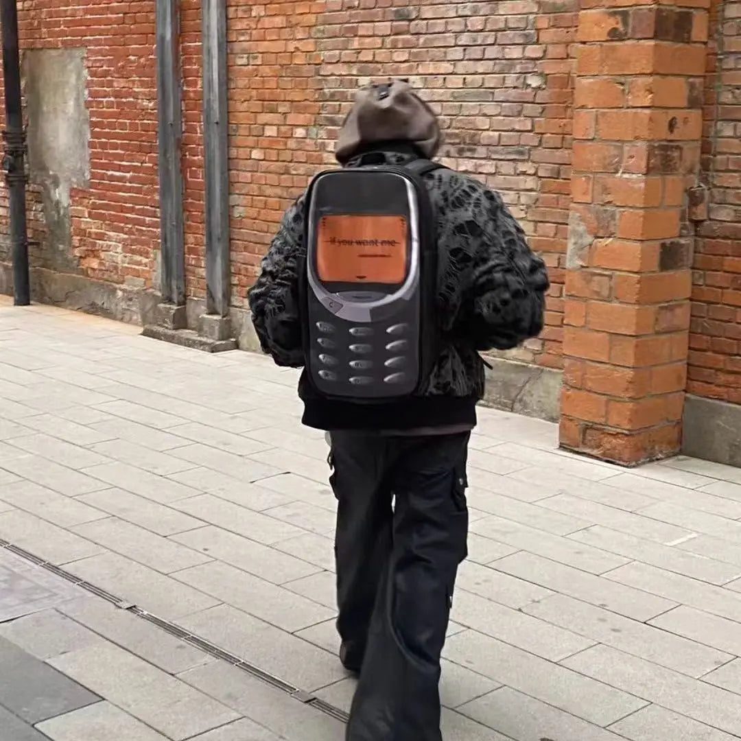2025 Vintage Telephone Bag – Y2K Aesthetic High-Capacity Streetwear Backpack for Women & Men