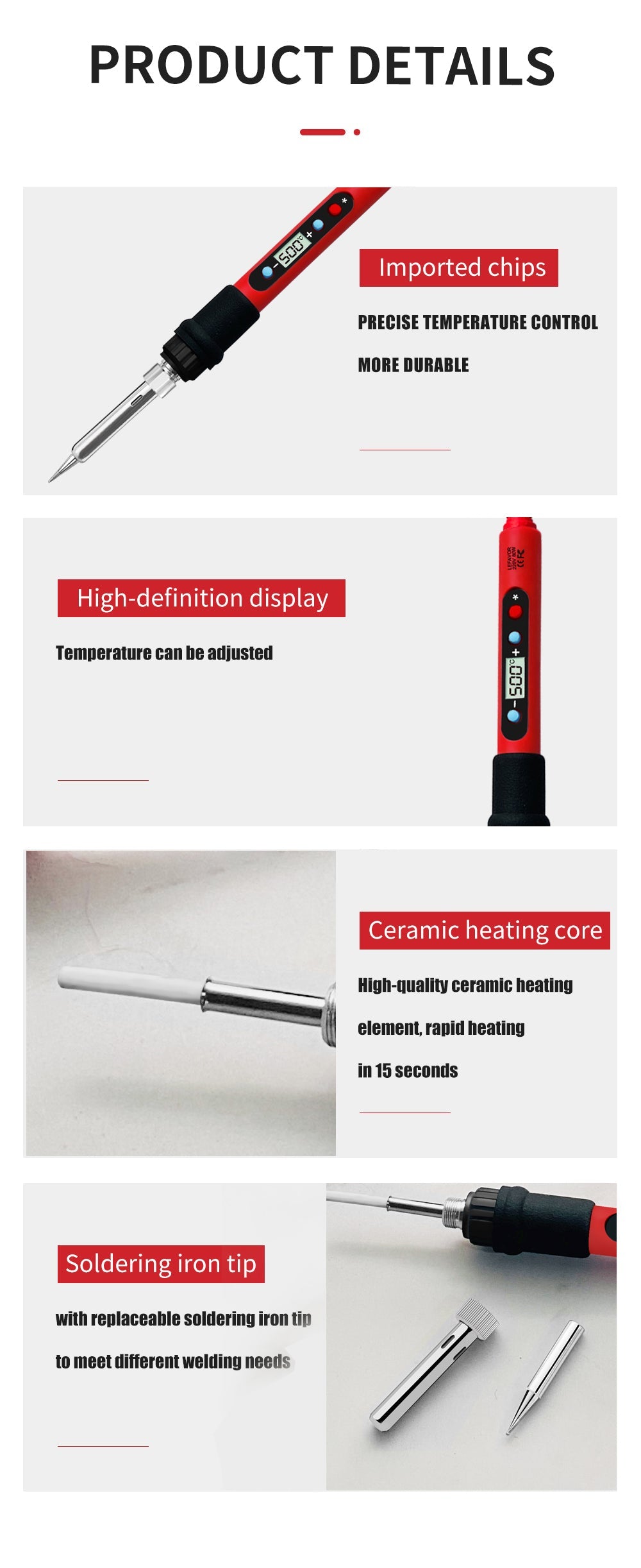 Digital 80W Soldering Iron Kit – Adjustable Temperature with LCD, Ceramic Heater & Soldering Tips