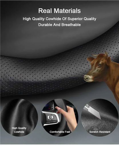 Hyundai Carbon-Fiber Leather Steering Wheel Cover — Fits i20/i30/i40/ix25/ix35/ix55/Elantra/Tucson/Sonata/Solaris/Palisade/Nexo