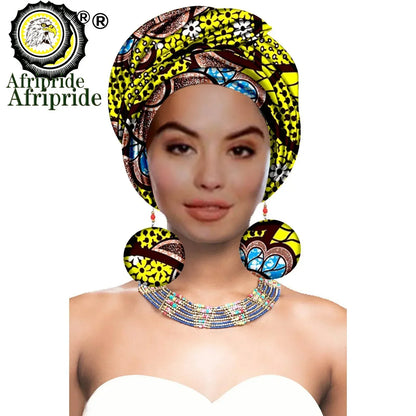 African Turban Headwrap - Nigerian Ankara Headscarf with Matching Earrings