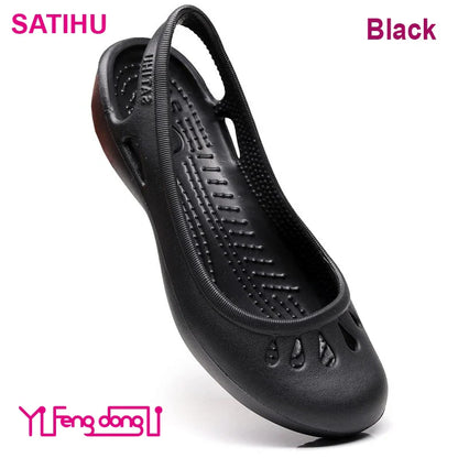 Certified Satihu Summer Lightweight Anti-Slip Clogs for Women - Flat Bottom Sandals, Nurse, Outdoor, Beach Jelly Shoes