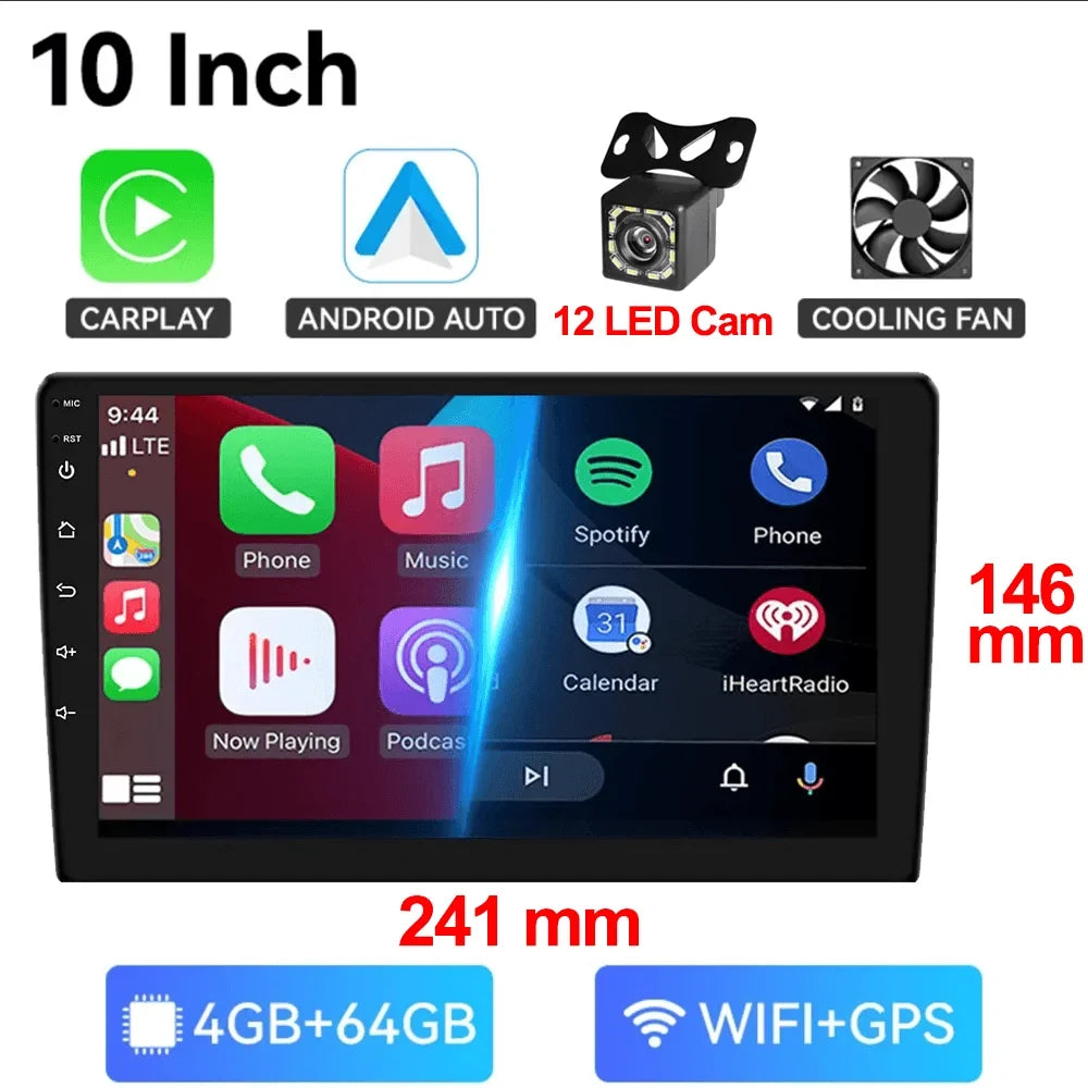 7/9/10-Inch Android 13 Car Radio - Wireless CarPlay, Bluetooth, 64GB Multimedia Stereo