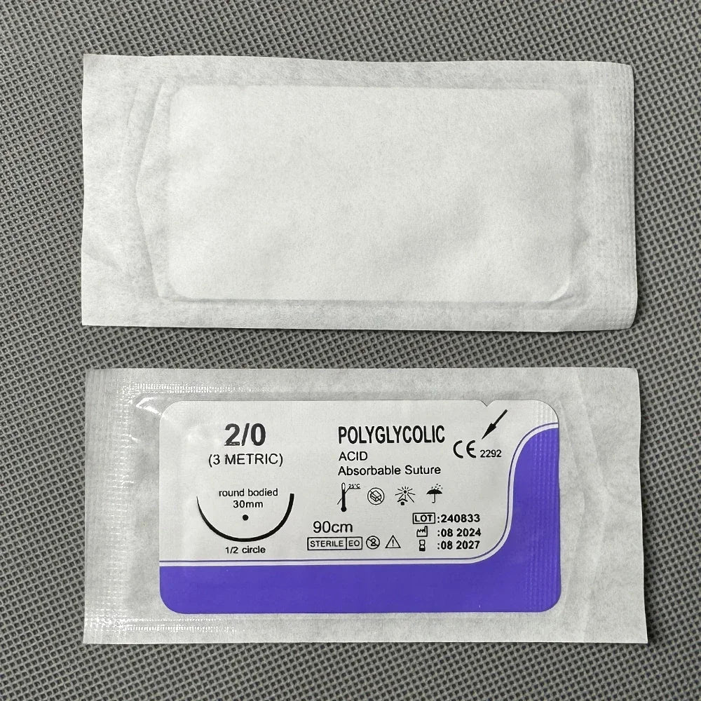 12PCS Absorbable Suture Threads for Pets — 90cm PGA Polyglycolic Acid Sutures with Needle | Sterile Veterinary Use