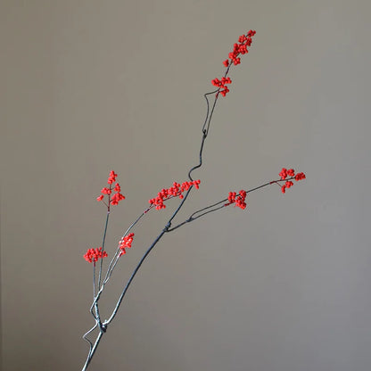 120CM Style Artificial Flower Arrangement – Zen Winter Green & Red Berry Décor for Home, Tea Table Decoration