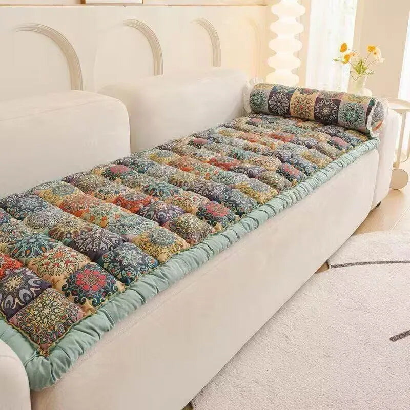 Cotton Floral Sofa Cover - Anti-Slip Couch Cushion & Tatami Furniture Protector