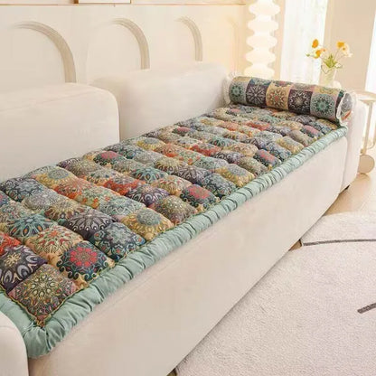 Cotton Floral Sofa Cover - Anti-Slip Couch Cushion & Tatami Furniture Protector