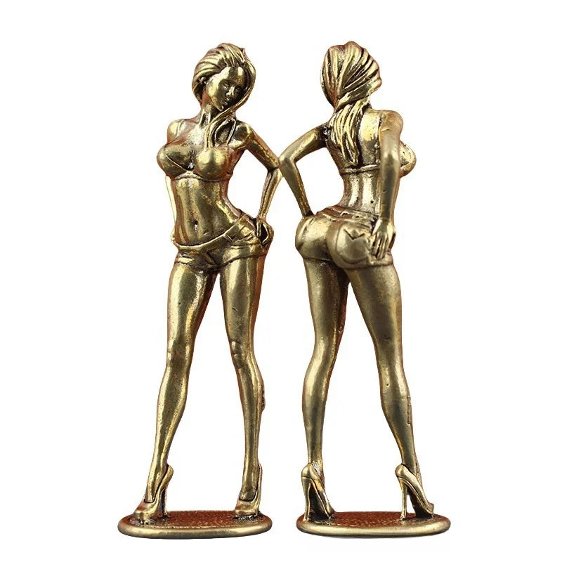 Solid Copper Woman Figurine – Sexy Bikini Beauty Statue, Collectible Model Ornament Gift for Men and Collectors