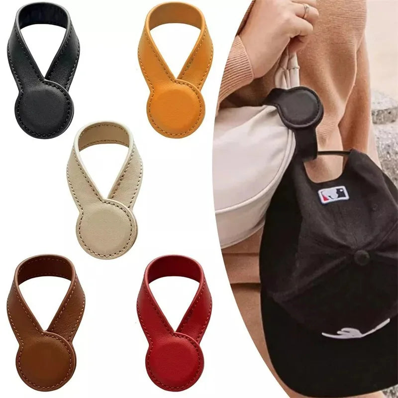 Multi-Purpose PU Leather Magnetic Hat Clip – Strong Magnetic Round Organizer for Travel Bags, Luggage & Accessories Holder