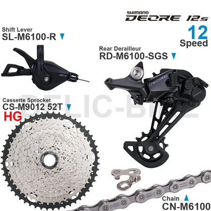 SHIMANO DEORE M6100 12-Speed Groupset – Right Shifter, Rear Derailleur, Chain & SUGEK 11-50T/52T Cassette Sprocket