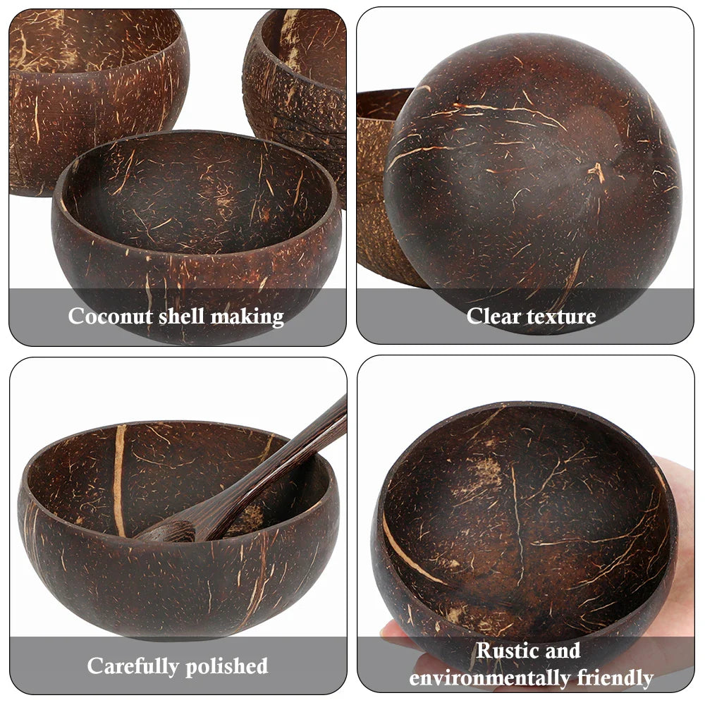 Natural Coconut Bowl and Spoon Set - Eco-Friendly Wooden Tableware for Kitchen and Dining