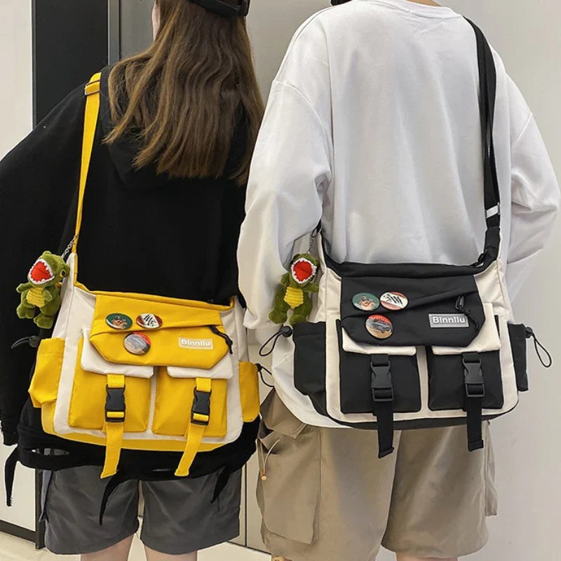 Harajuku Nylon Crossbody Bag – Unisex Messenger Shoulder Bag for Men & Women, School Book Canvas Handbag Youth Travel Sac Bolsa
