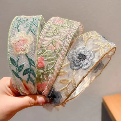 1/3pcs Elegant Chiffon Flower Hairband – Sweet Embroidery Headband Turban Hoop for Women’s Fashion Hair Accessories