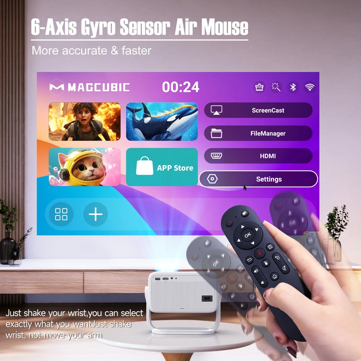 Magcubic Native 1080P 650ANSI 4K L018 Projector - 360° Auto Keystone Focus, Wifi6, BT5.2, Air Mouse, Portable Outdoor