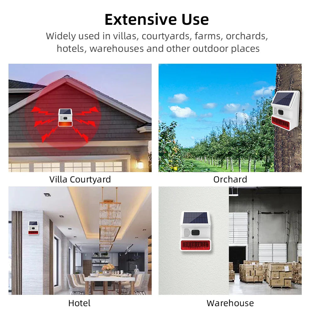 Upgraded Wireless Solar Outdoor Alarm – 433MHz Waterproof LED Flash Security for Home, Garage & Carport