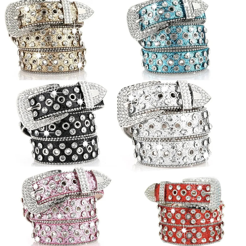 Women's Rhinestone Studded Belt - Hollow Pin Buckle Wedding & Party Accessory
