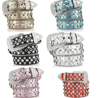 Women's Rhinestone Studded Belt - Hollow Pin Buckle Wedding & Party Accessory