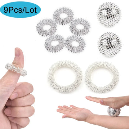 9pcs Hand & Foot Magnetic Therapy Spiky Massage Balls – Acupressure Trigger Point Pain Relief Pocket Massager