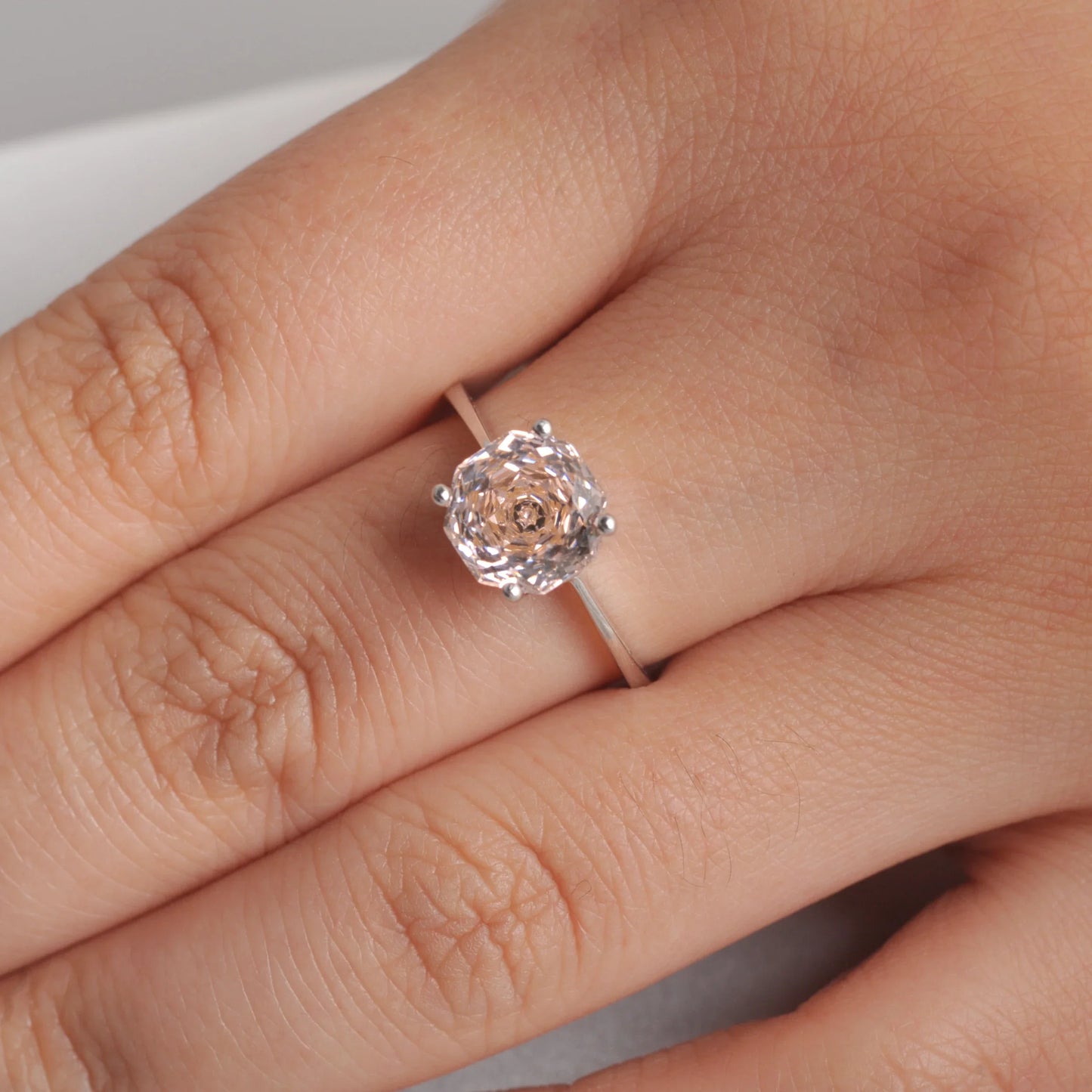 Potiy 2ct Octagon Rose Cut Morganite Pink CZ Solitaire Ring – 925 Sterling Silver Women’s Jewelry Gift with Certificate