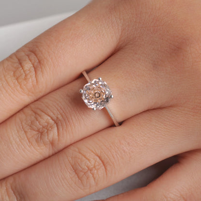 Potiy 2ct Octagon Rose Cut Morganite Pink CZ Solitaire Ring – 925 Sterling Silver Women’s Jewelry Gift with Certificate