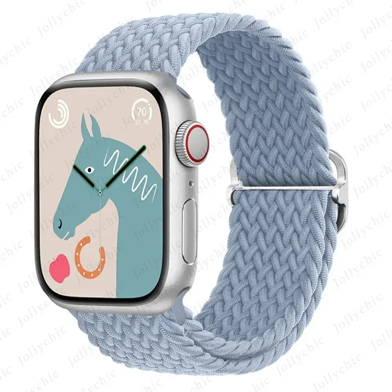 Braided Solo Loop Apple Watch Ultra Band – Elastic Nylon Adjustable Sport Bracelet Strap for iWatch SE, Series 3–9 (38mm–49mm)