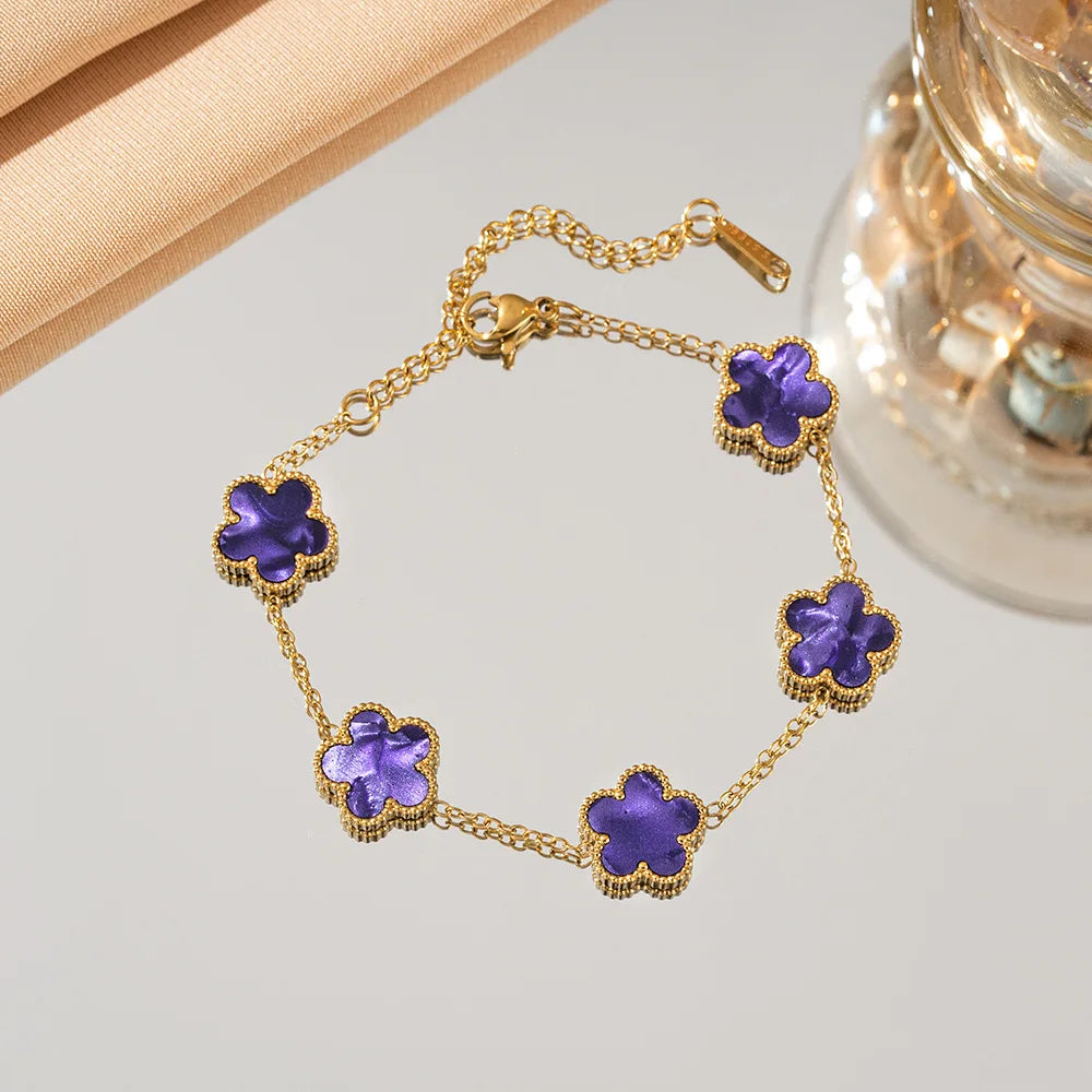 Adjustable Stainless Steel Flower Bracelet - Classic Luxury Women's Fashion Jewelry Gift