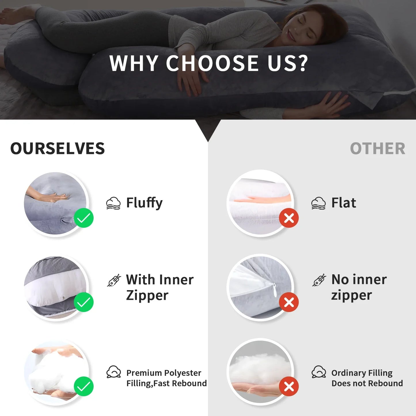 G-Shaped Pregnancy Pillow – Full Body Maternity Sleeping Pillow with Removable Cover for Belly Support