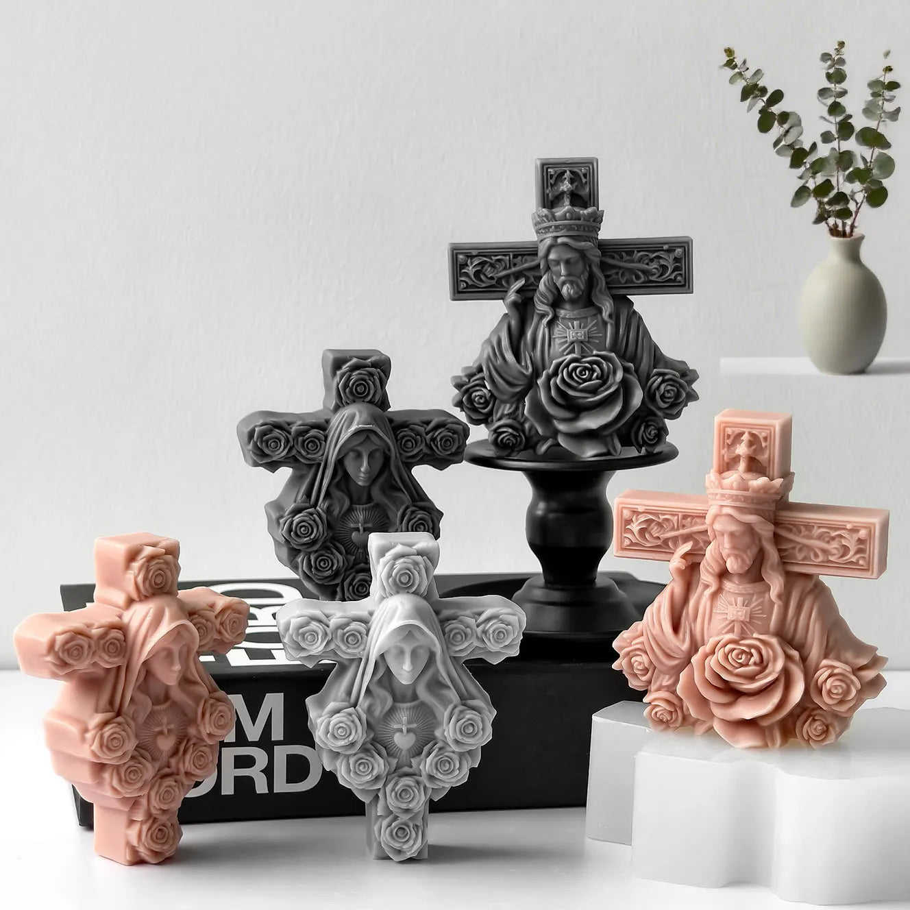 Silicone Candle Mold — Cross of Jesus & Mary DIY Mold for Resin, Plaster, and Christmas Candle Making Supplies