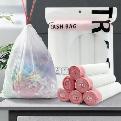 Garbage Bags with Drawstring – Transparent Disposable Bags for Household, Kitchen & Dorm Use, 3 Size Options