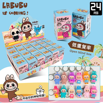 24PCS Labubu Blind Box PVC Figures – Kawaii Cartoon Keychain Dolls & Mystery Box Bag Decorations