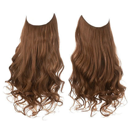 Synthetic Ombre Hair Extension - One Piece Invisible Wire Long Wavy Clipless False Hairpiece Black Blonde Pink