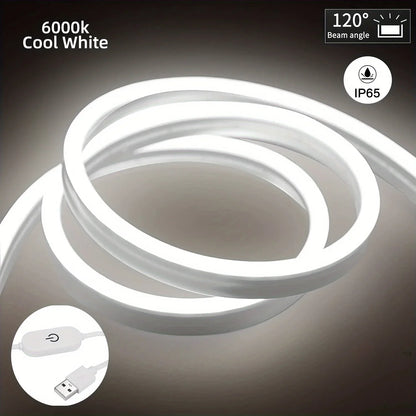 USB DC 5V LED Neon Strip Light – Dimmable Flexible Silicone Waterproof Tape with Touch Sensor for Indoor & Outdoor Room Decor