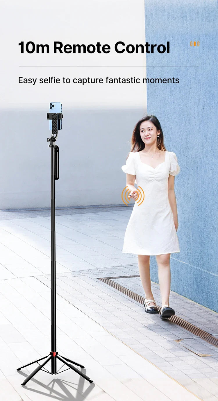 Ulanzi MA09 1.8m Selfie Stick Tripod – Remote Control Tripod for iPhone 16-13 Pro Max & Android with Panoramic Ball Head Holder