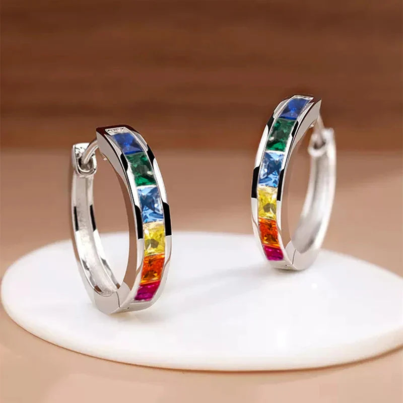 Huitan Classic Princess Square CZ Hoop Earrings for Women – Simple & Elegant Versatile Jewelry Accessories