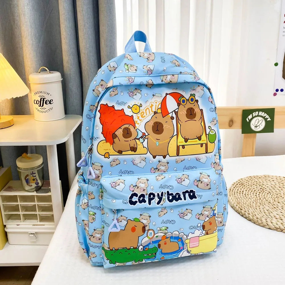 Cute Capybara Backpack | Large Capacity, Breathable Nylon Schoolbag for Students, Women & Girls, Ultra-Light Book Bag