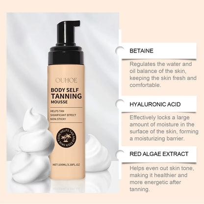 Body Self Tanning Mousse — Quick Natural Bronze Tan Foam for Face & Body, Sunless Fake Tan Bronzer